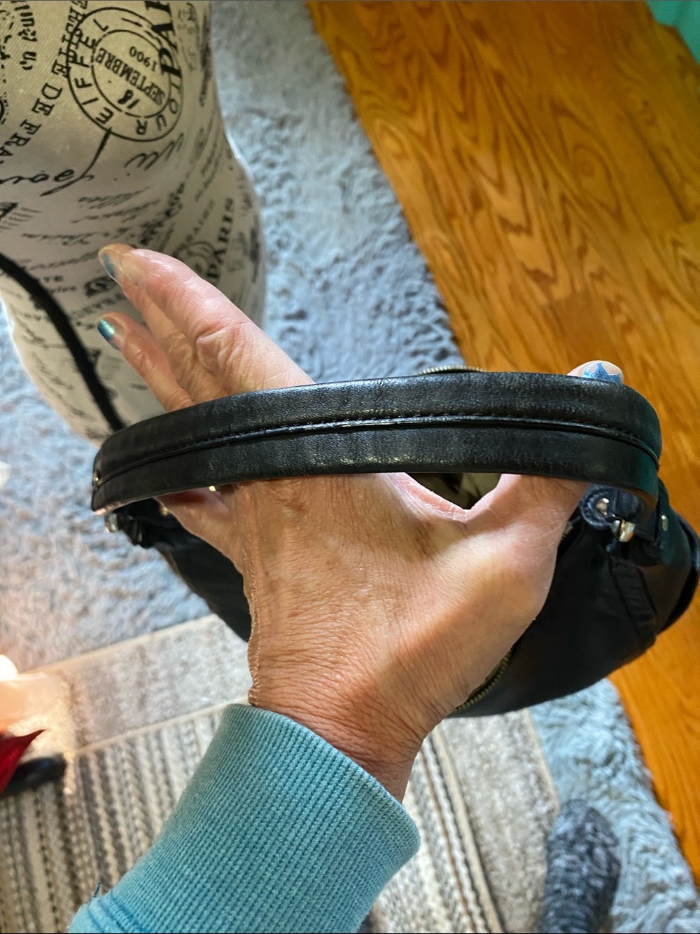 Cole Haan Black pebble Leather Shoulder Bag with Gold-Tone Accents - Picture 9 of 16
